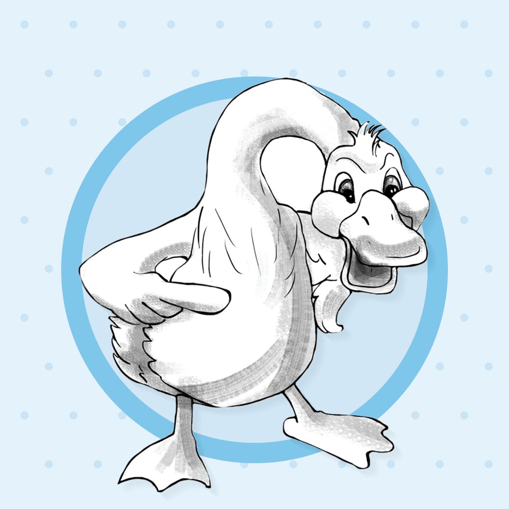 A cheerful duck with a very wide beak